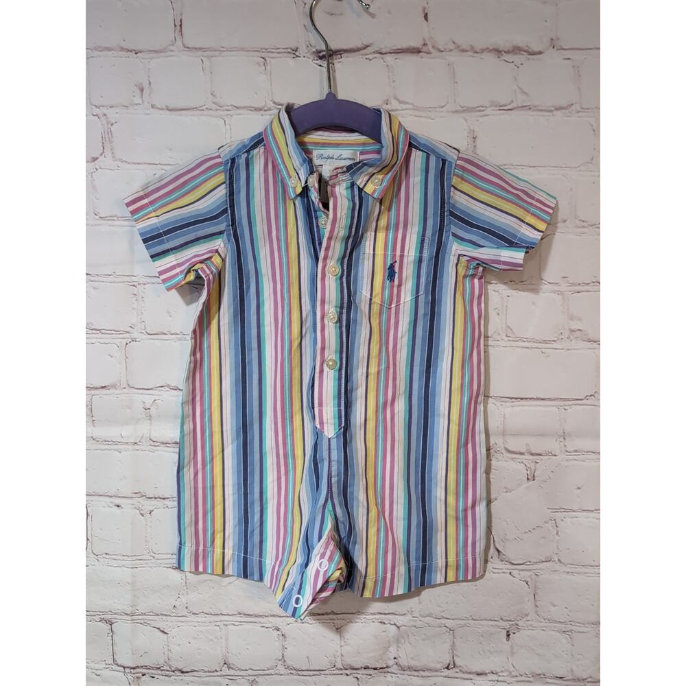 Ralph Lauren 6 M Baby Boy's Short Sleeve Plaid Button-Down Romper Preppy